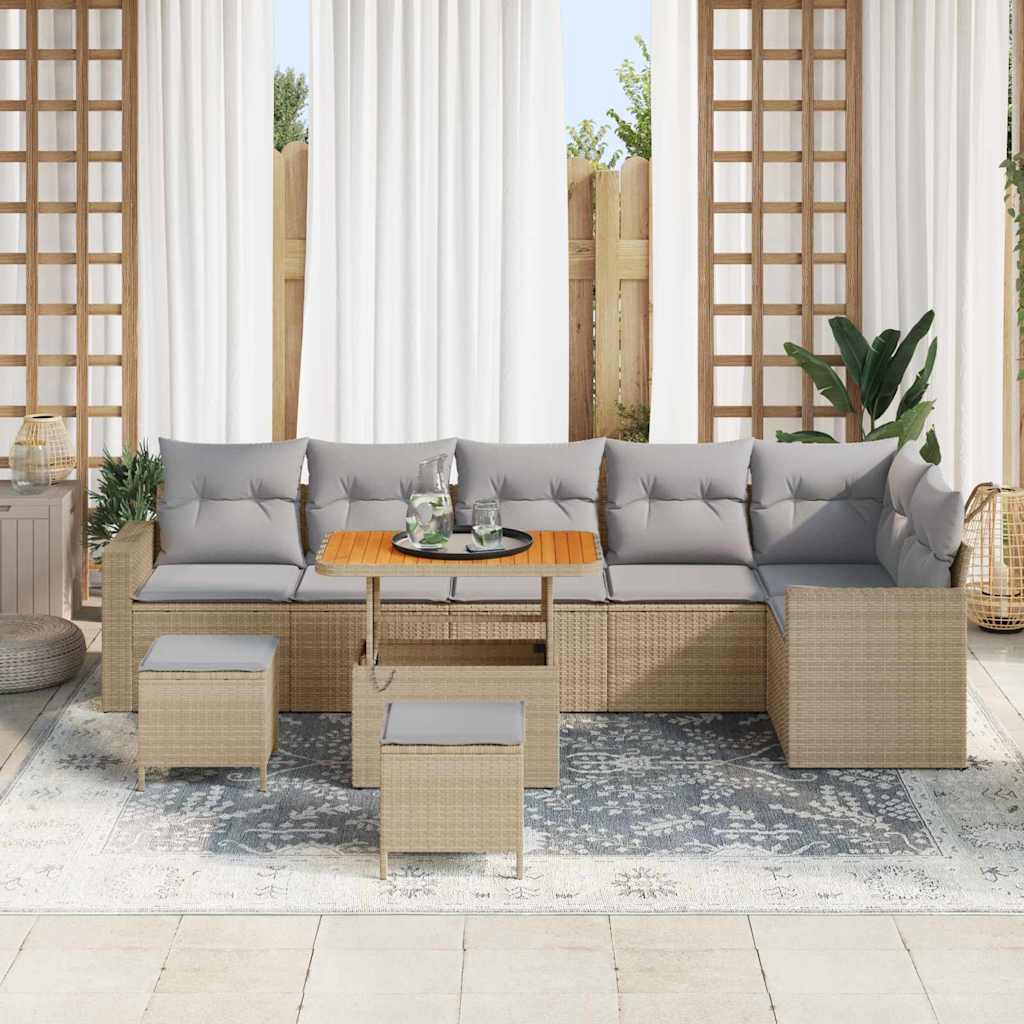 Havesofa Sæt 11 stk. 7-Antal sæder Beige og lys grå polyrattan