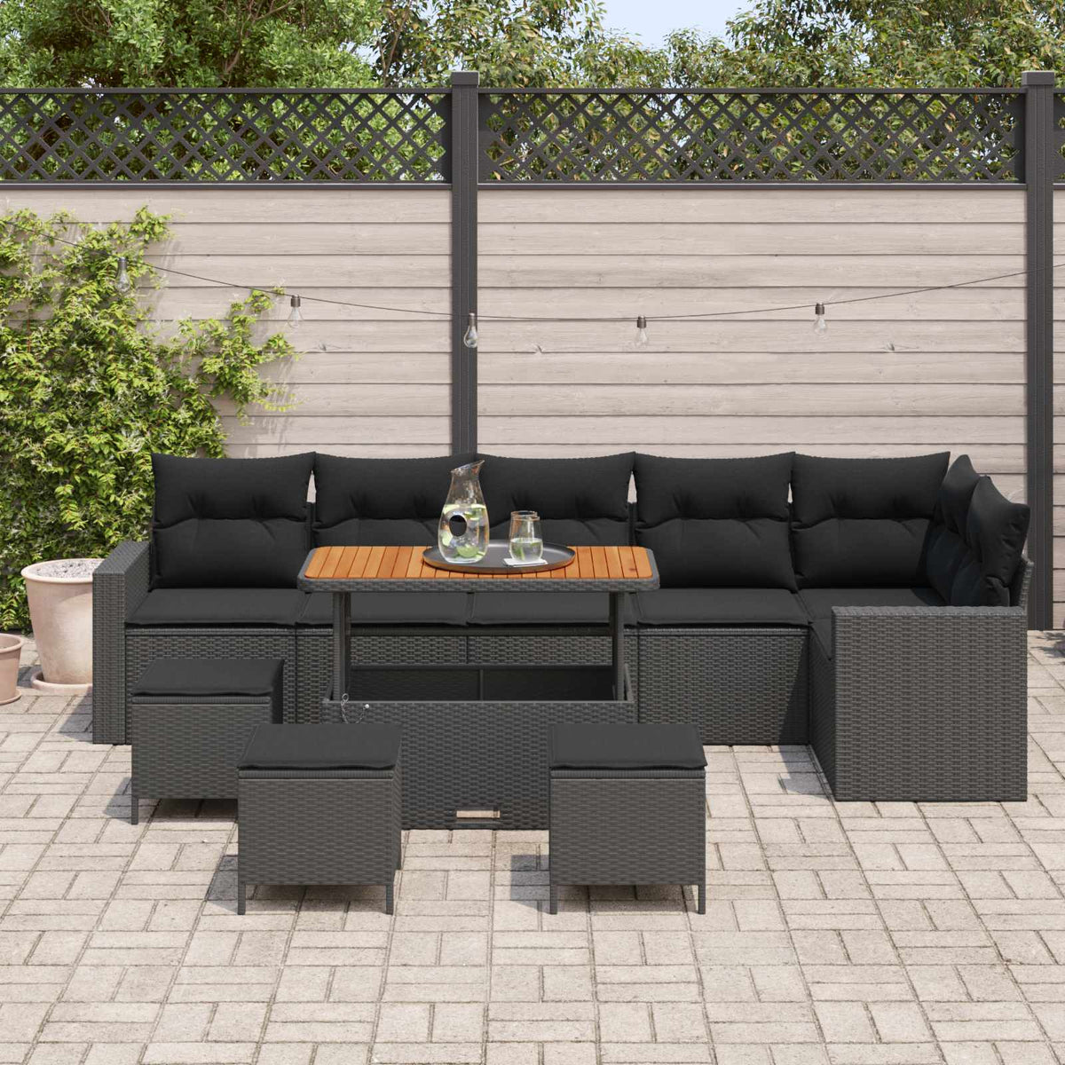 Havesofa Sæt 12 stk. 8-Antal sæder Sort polyrattan