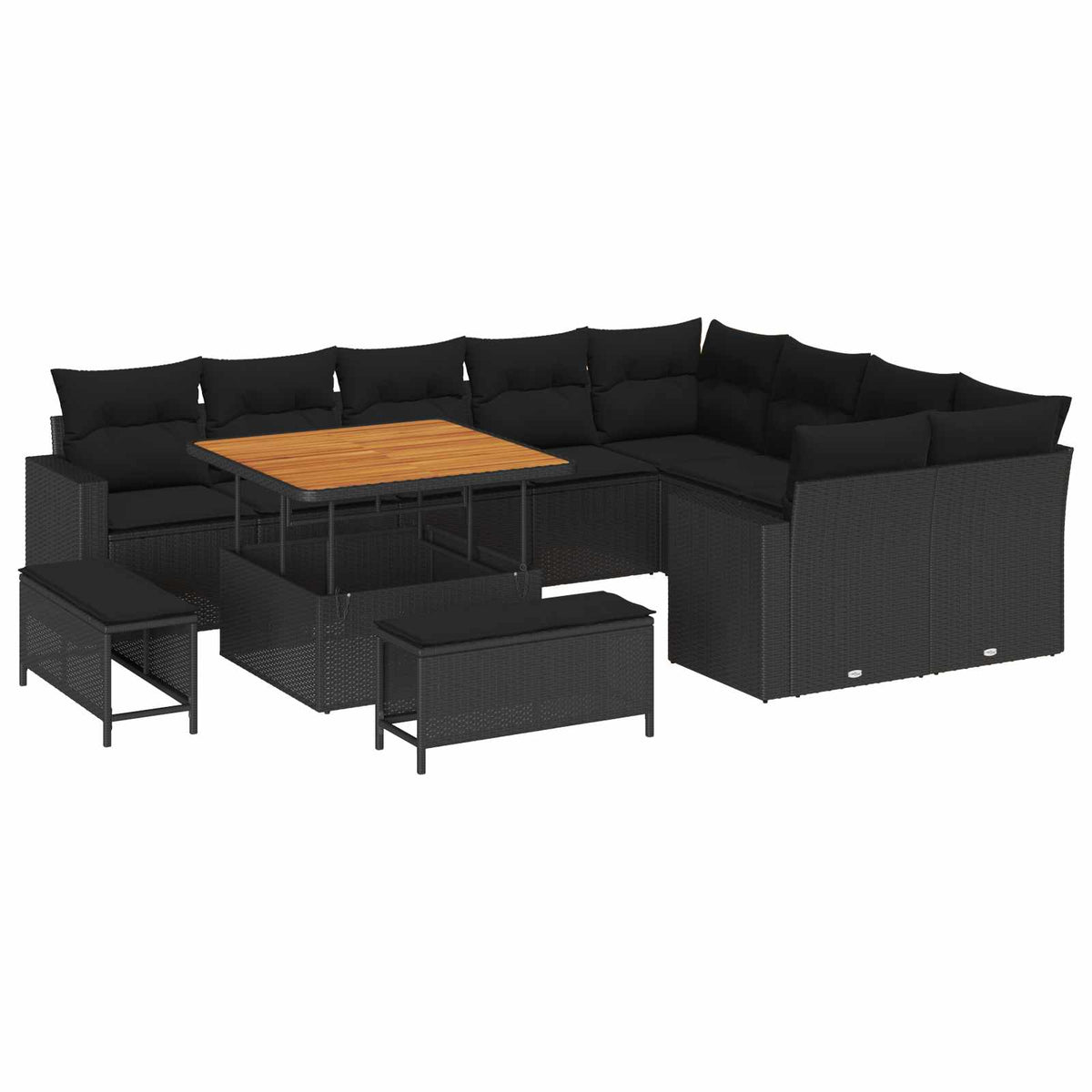 Havesofa Sæt 13 stk. 12-Antal sæder Sort polyrattan