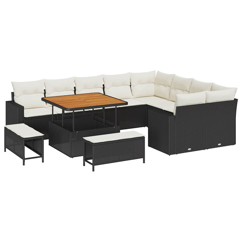 Havesofa Sæt 13 stk. 12-Antal sæder Sort og Cream polyrattan