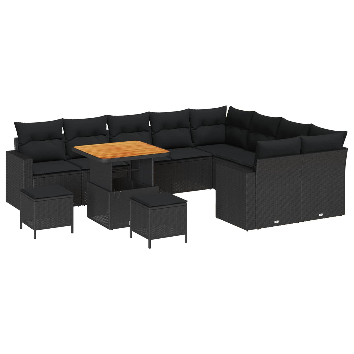 Havesofa Sæt 13 stk. 10-Antal sæder Sort polyrattan