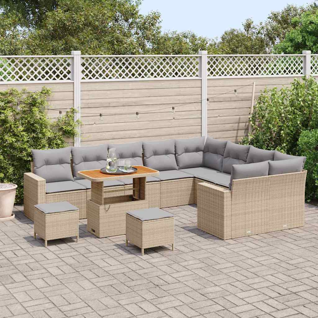 Havesofa Sæt 13 stk. 10-Antal sæder Beige og lys grå polyrattan