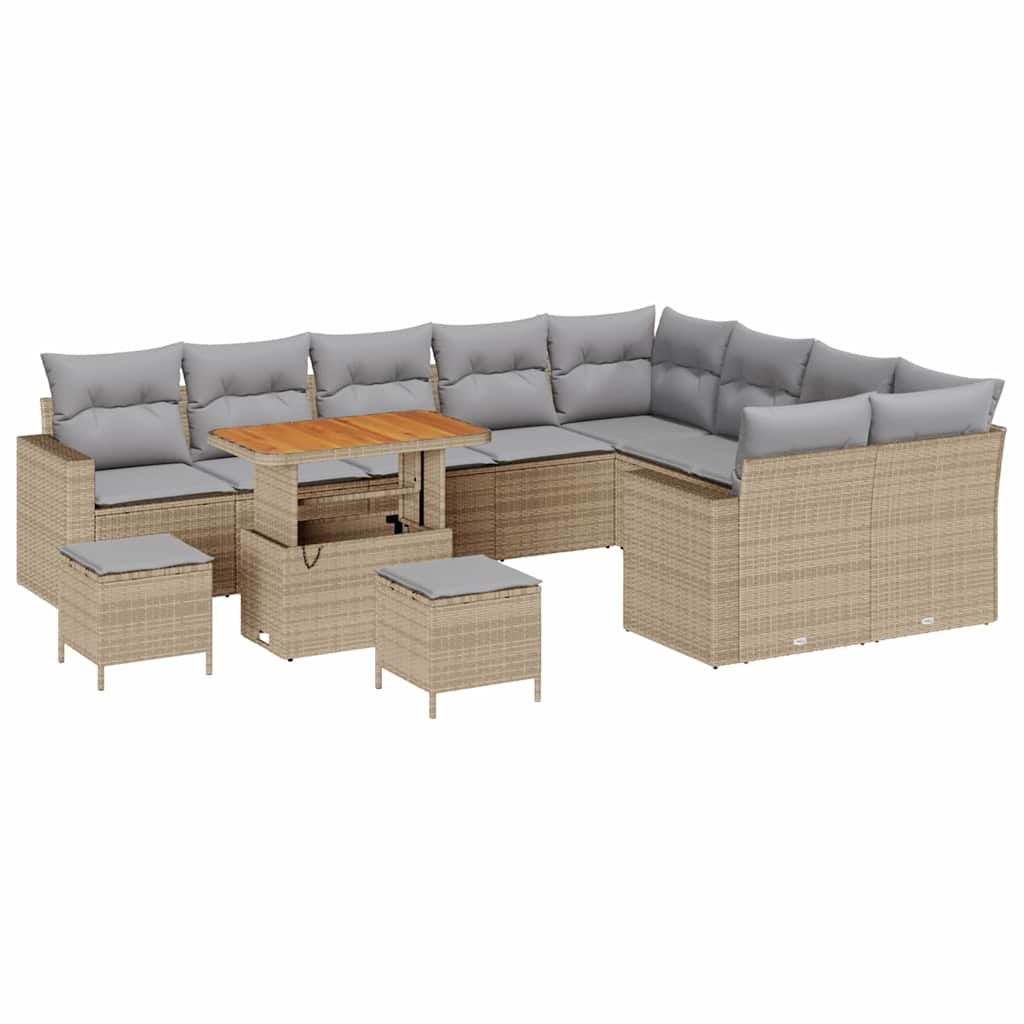 Havesofa Sæt 13 stk. 10-Antal sæder Beige og lys grå polyrattan