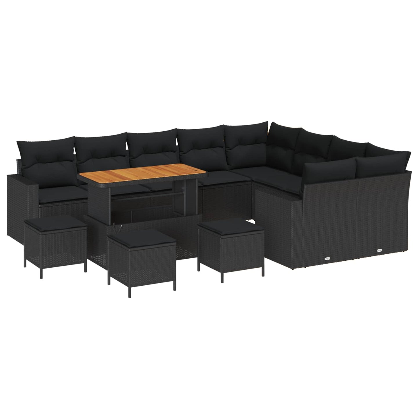 Havesofa Sæt 14 stk. 11-Antal sæder Sort polyrattan