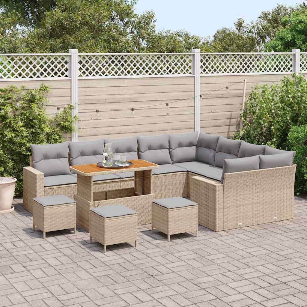 Havesofa Sæt 14 stk. 11-Antal sæder Beige og lys grå polyrattan