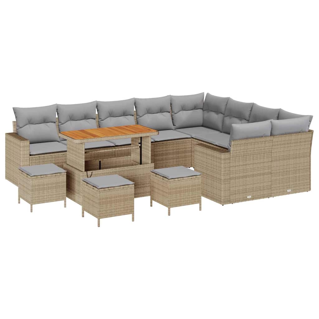 Havesofa Sæt 14 stk. 11-Antal sæder Beige og lys grå polyrattan