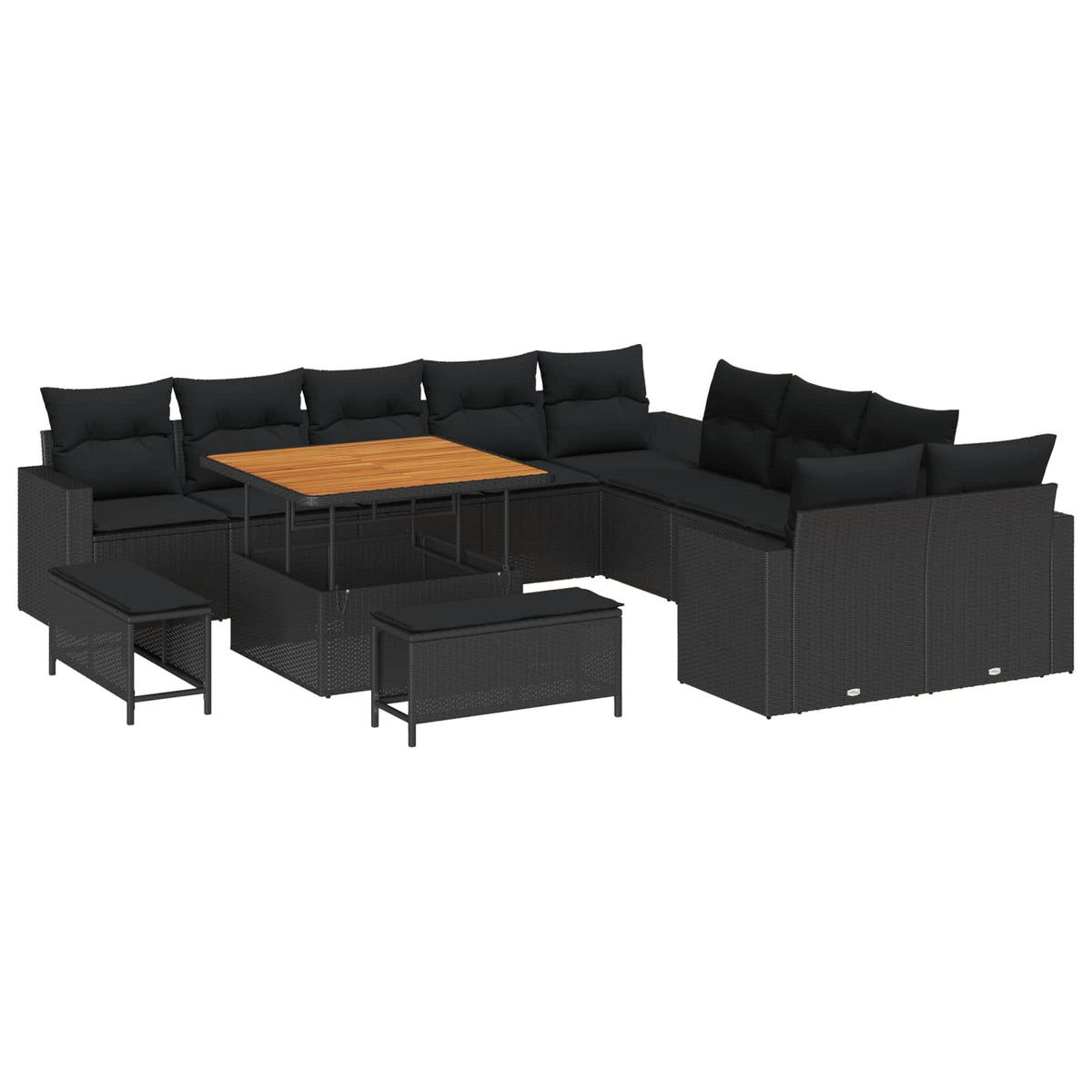 Havesofa Sæt 17 stk. 12-Antal sæder Sort polyrattan