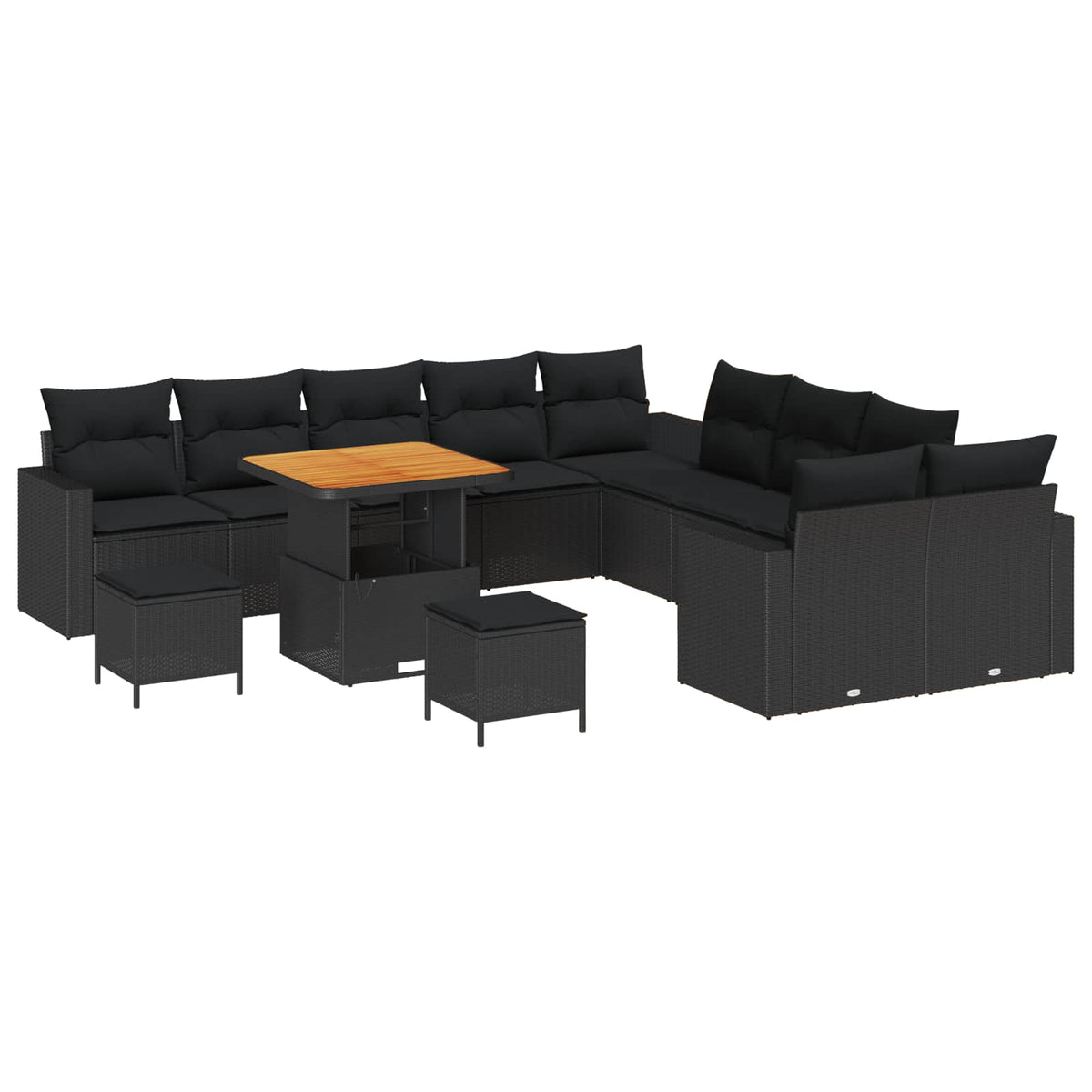 Havesofa Sæt 17 stk. 10-Antal sæder Sort polyrattan