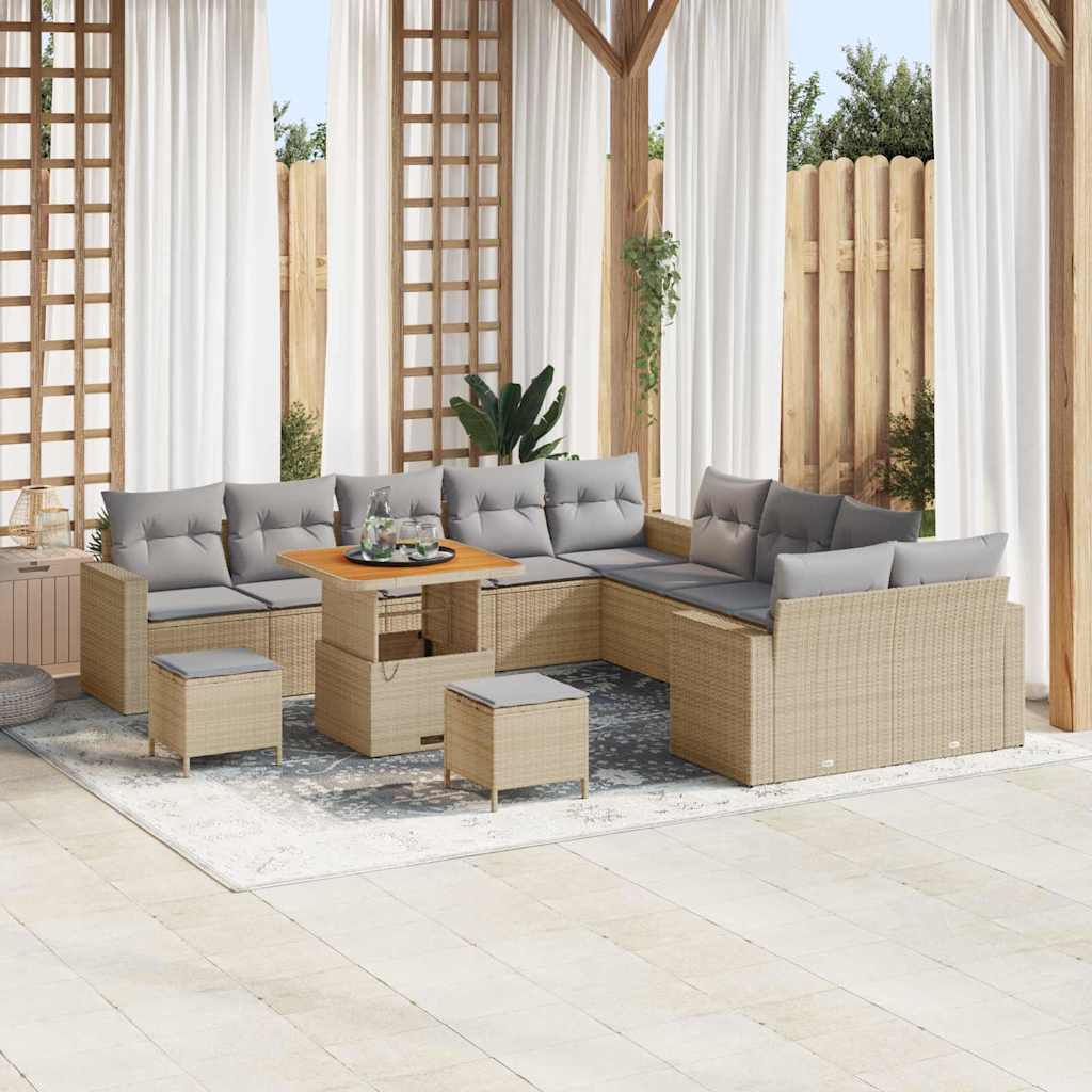 Havesofa Sæt 17 stk. 10-Antal sæder Beige og lys grå polyrattan
