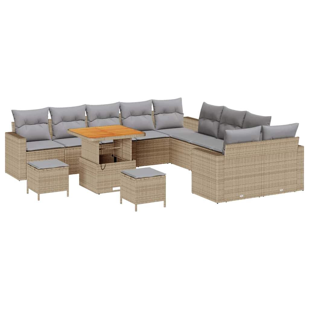 Havesofa Sæt 17 stk. 10-Antal sæder Beige og lys grå polyrattan