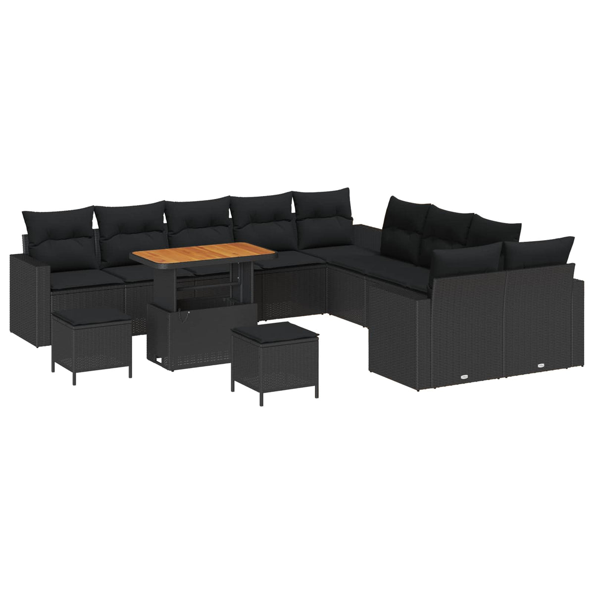 Havesofa Sæt 17 stk. 10-Antal sæder Sort polyrattan