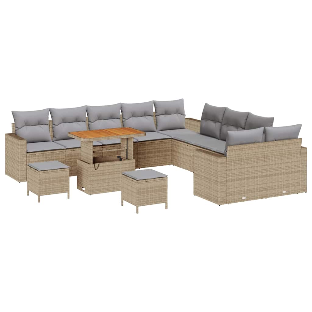 Havesofa Sæt 17 stk. 10-Antal sæder Beige og lys grå polyrattan