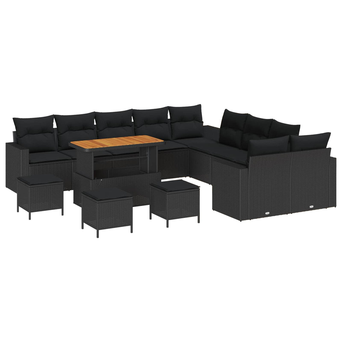 Havesofa Sæt 18 stk. 11-Antal sæder Sort polyrattan
