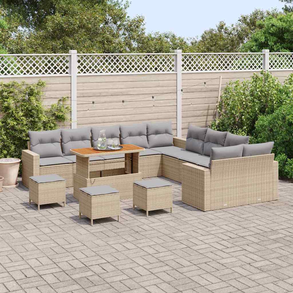 Havesofa Sæt 18 stk. 11-Antal sæder Beige og lys grå polyrattan