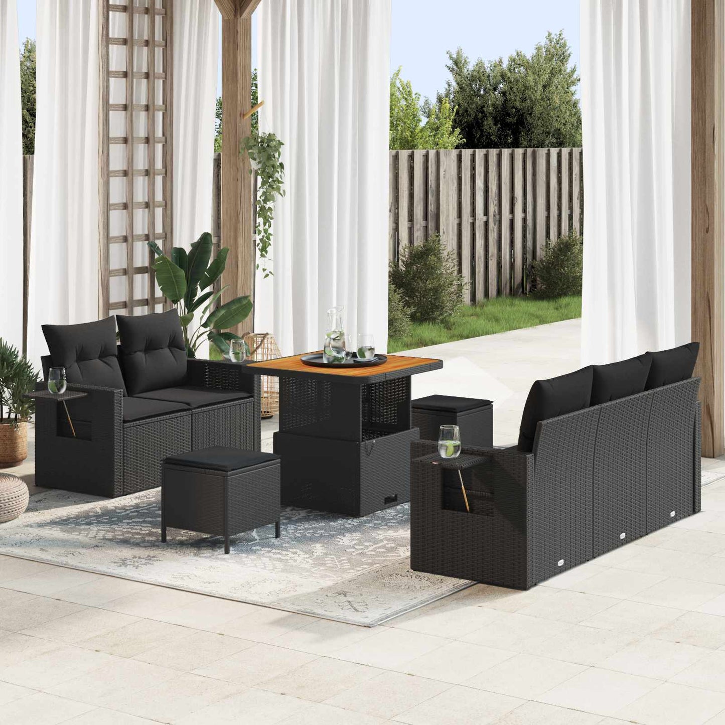 Havesofa Sæt 10 stk. 7-Antal sæder Sort polyrattan