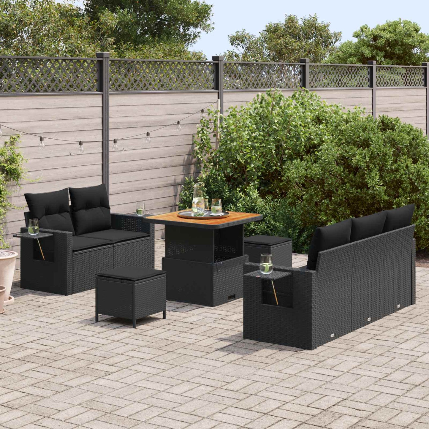 Havesofa Sæt 10 stk. 7-Antal sæder Sort polyrattan