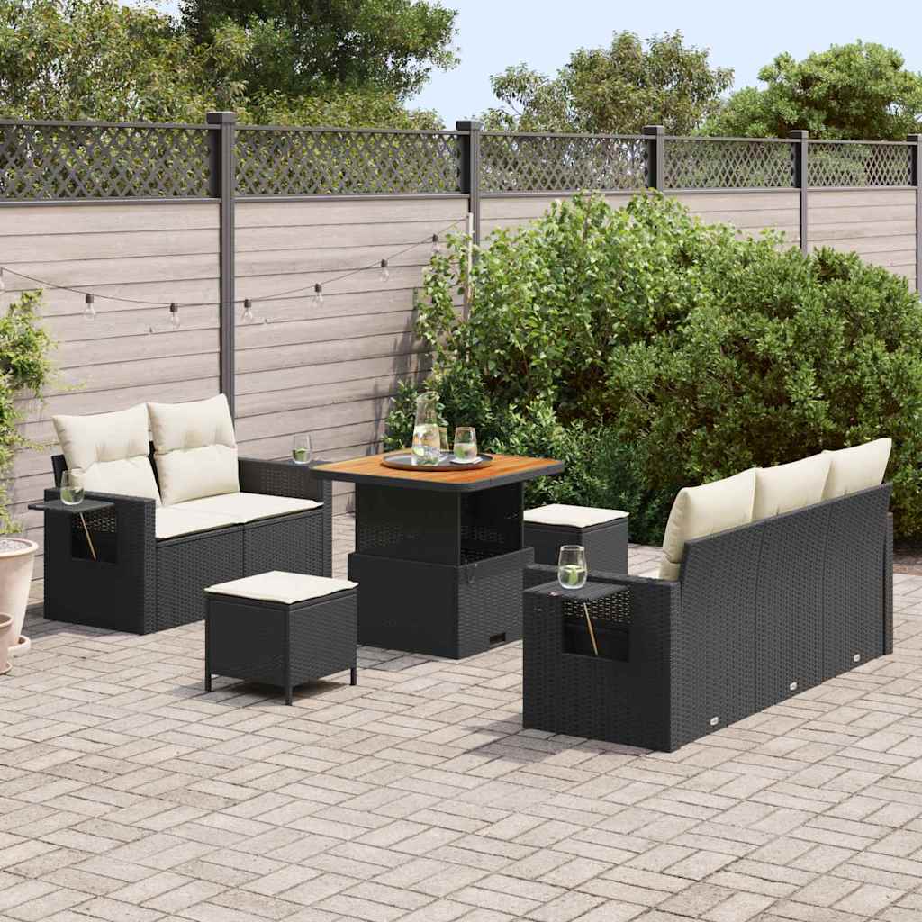 Havesofa Sæt 10 stk. Sort og Cream polyrattan