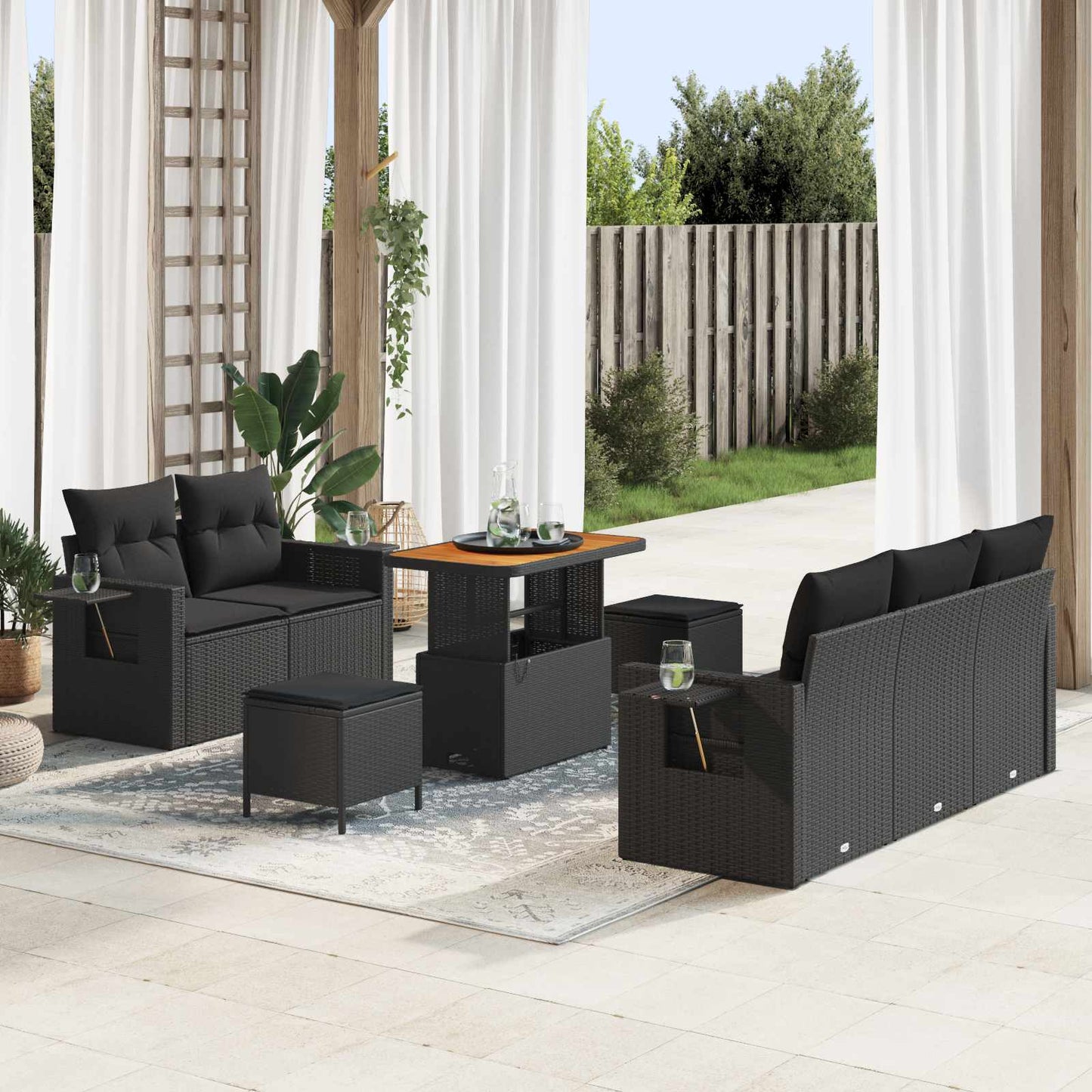 Havesofa Sæt 10 stk. Sort polyrattan