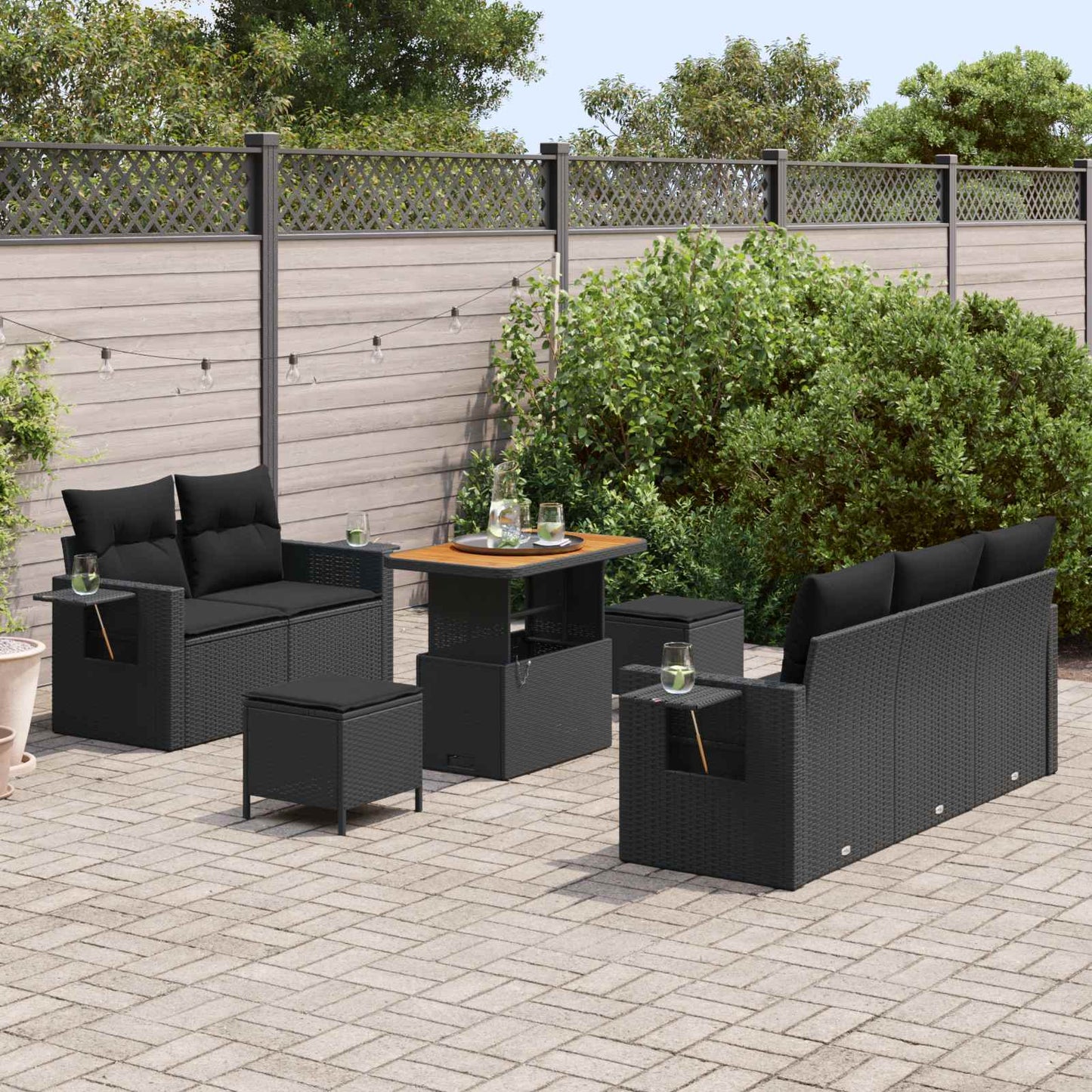 Havesofa Sæt 10 stk. Sort polyrattan