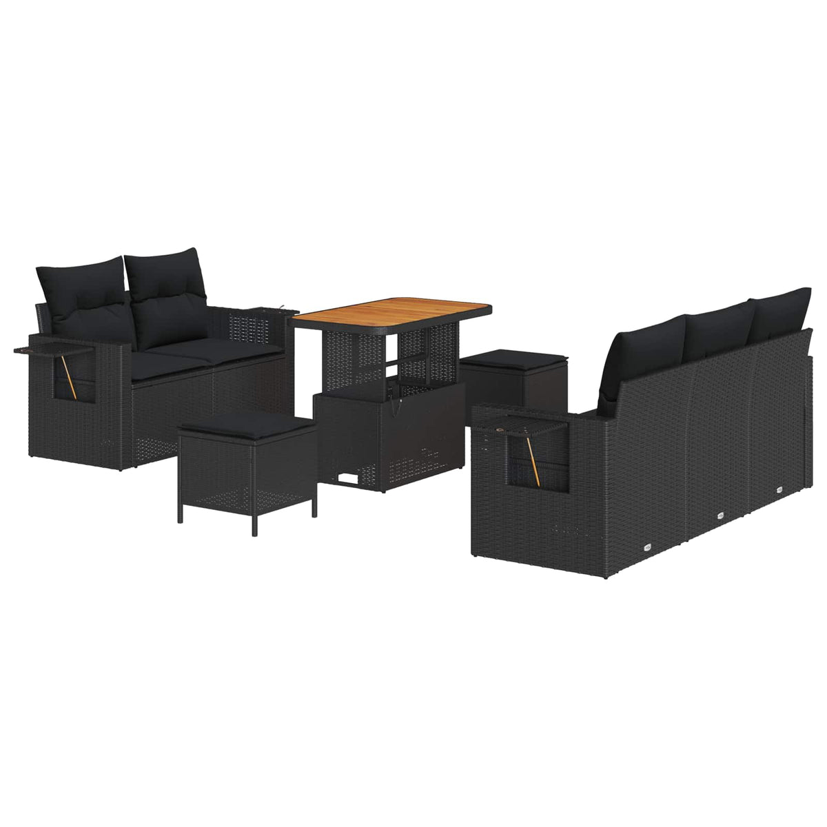Havesofa Sæt 10 stk. Sort polyrattan