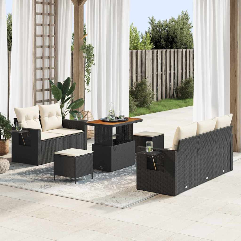 Havesofa Sæt 10 stk. Sort og Cream polyrattan