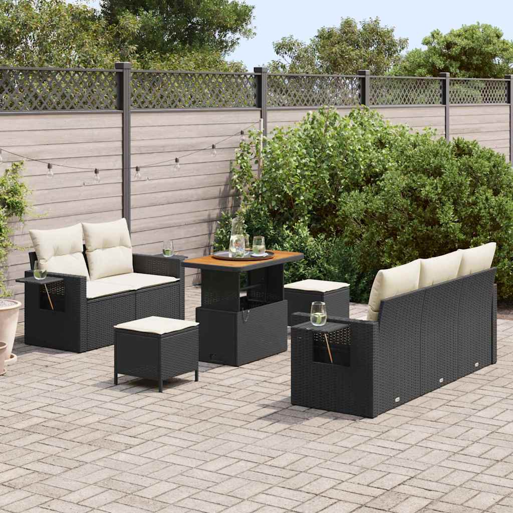 Havesofa Sæt 10 stk. Sort og Cream polyrattan