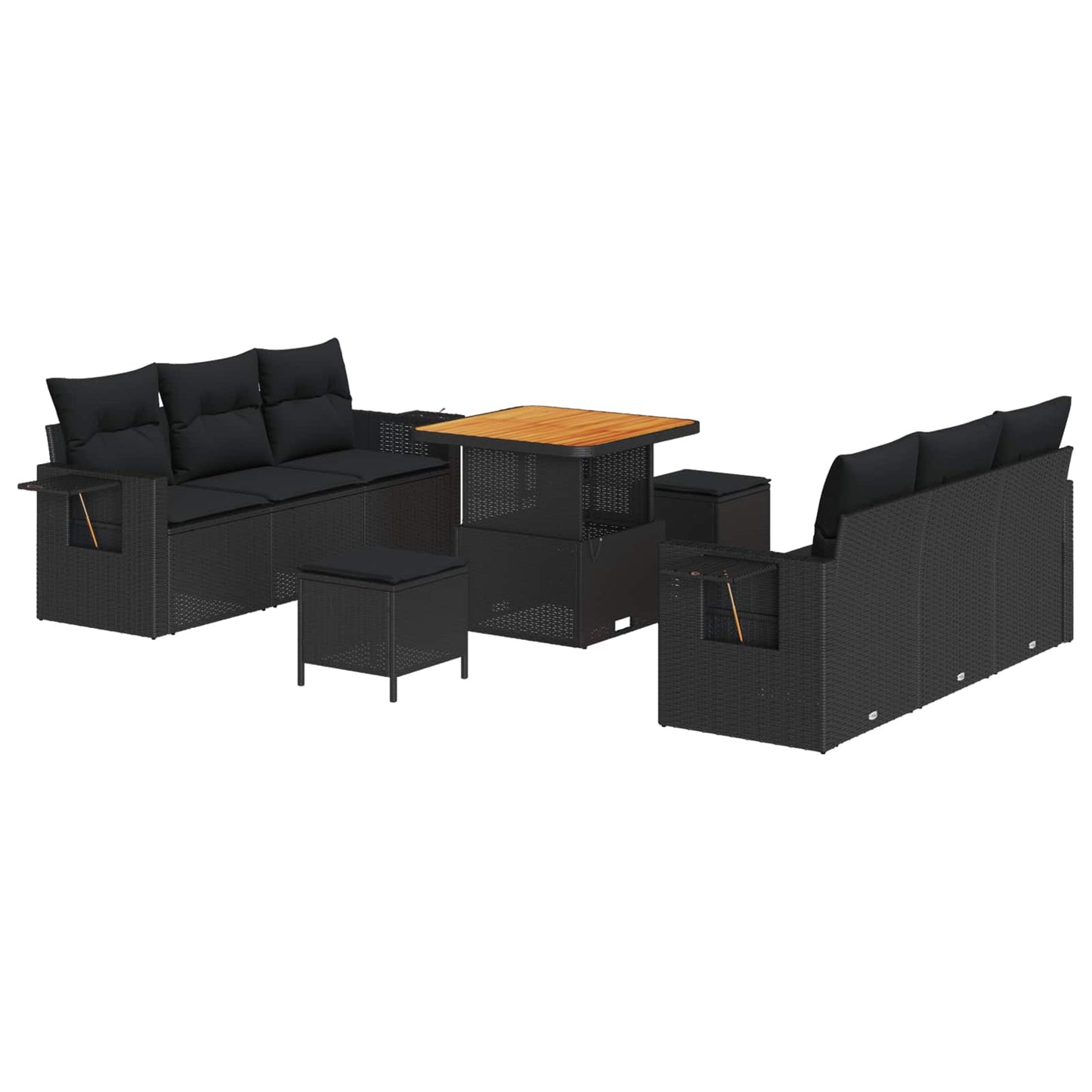 Havesofa Sæt 9 stk. 6-Antal sæder Sort polyrattan
