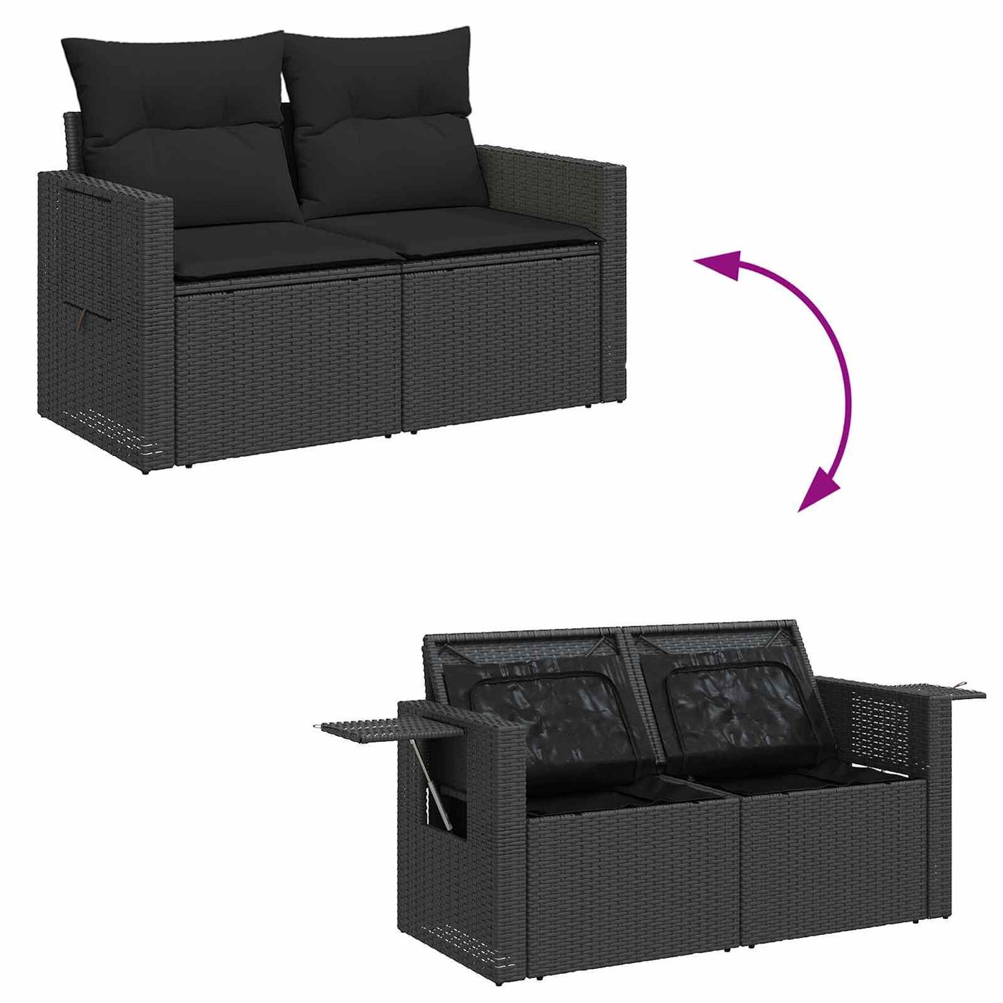 Havesofa Sæt 9 stk. 6-Antal sæder Sort polyrattan