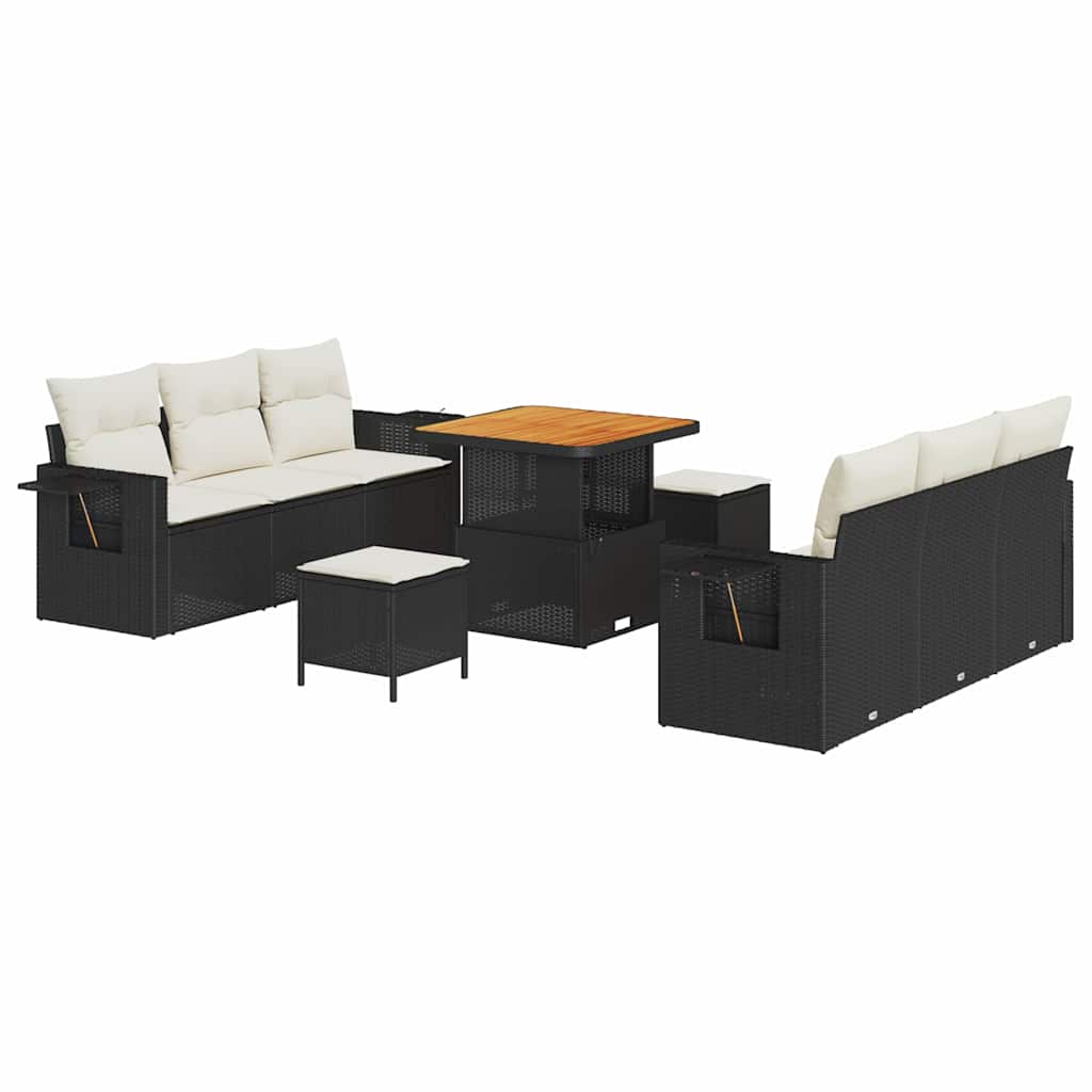 Havesofa Sæt 9 stk. 6-Antal sæder Sort og Cream polyrattan