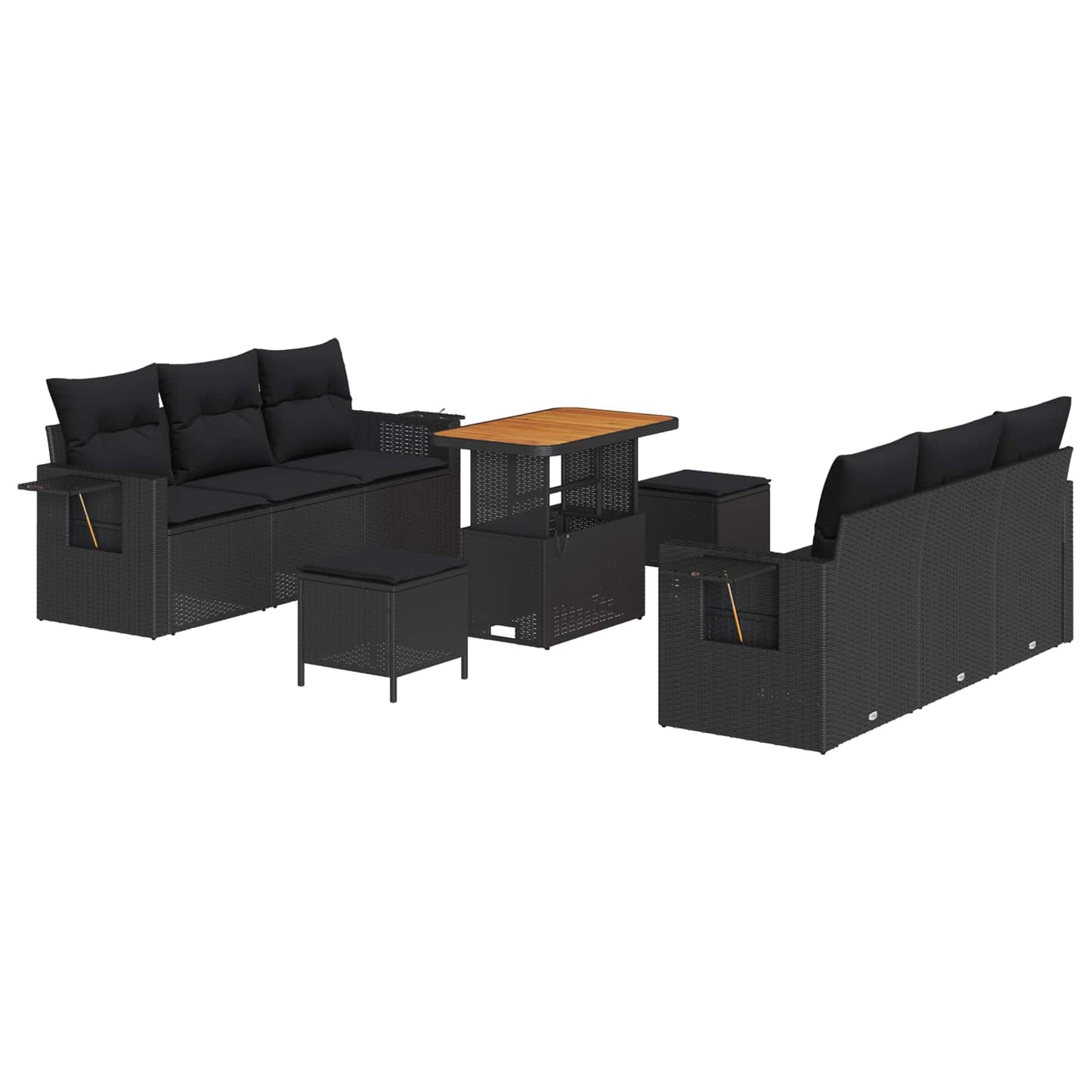 Havesofa Sæt 9 stk. 6-Antal sæder Sort polyrattan