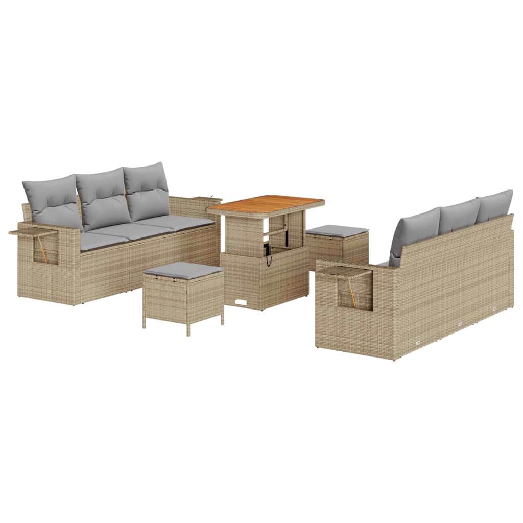 Havesofa Sæt 9 stk. 6-Antal sæder Beige og lys grå polyrattan