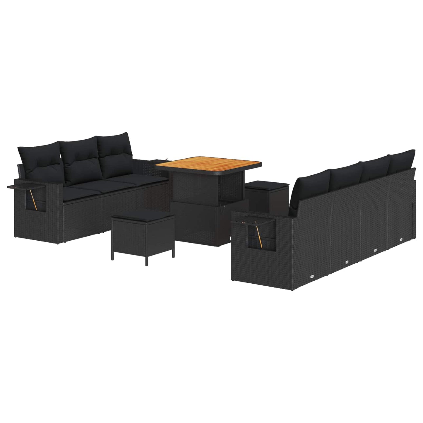 Havesofa Sæt 10 stk. 7-Antal sæder Sort polyrattan