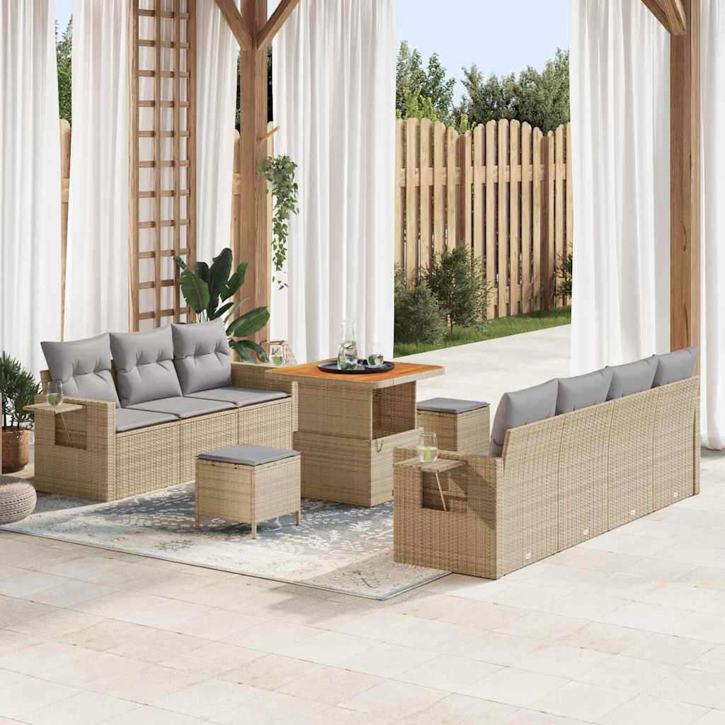 Havesofa Sæt 10 stk. 7-Antal sæder Beige og lys grå polyrattan