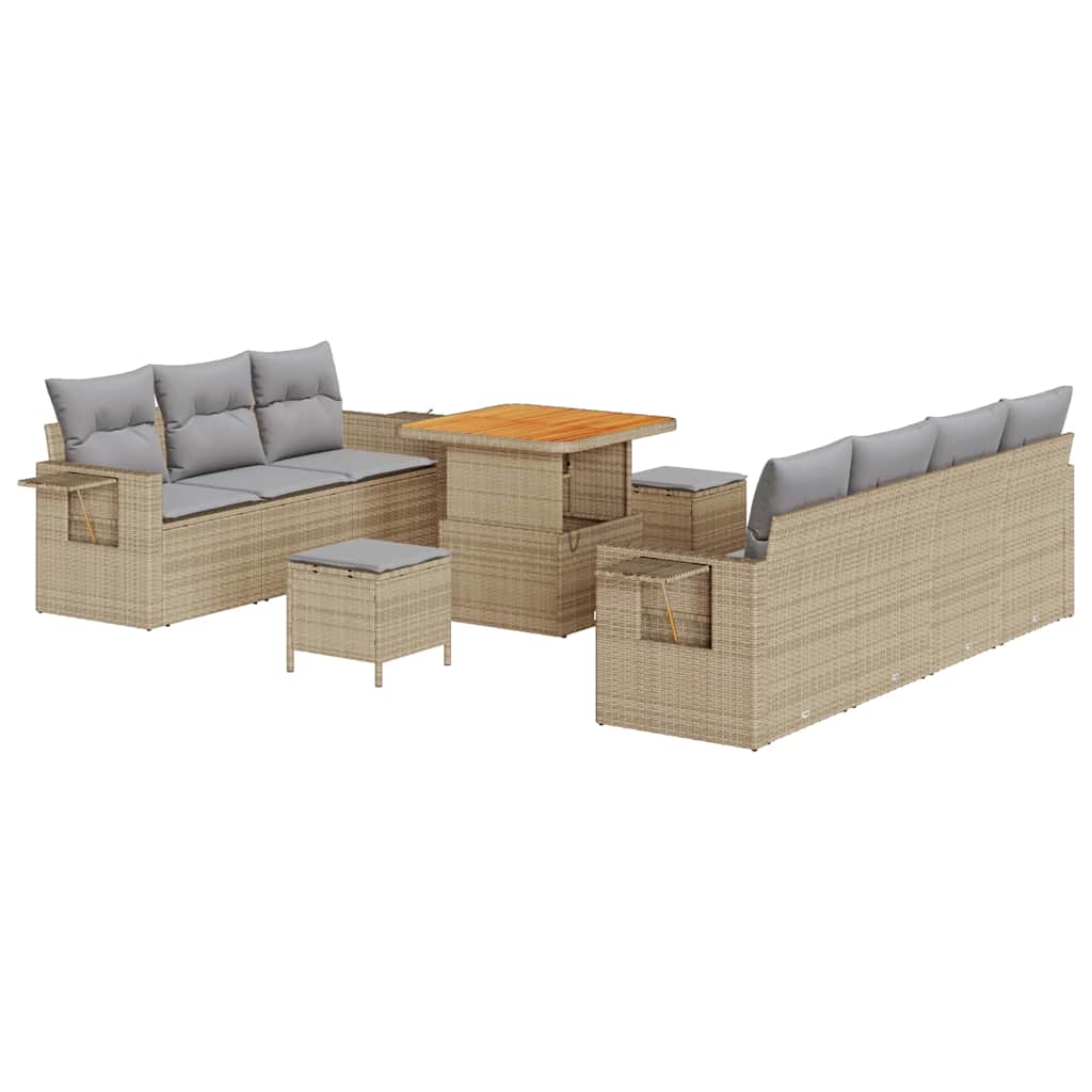 Havesofa Sæt 10 stk. 7-Antal sæder Beige og lys grå polyrattan