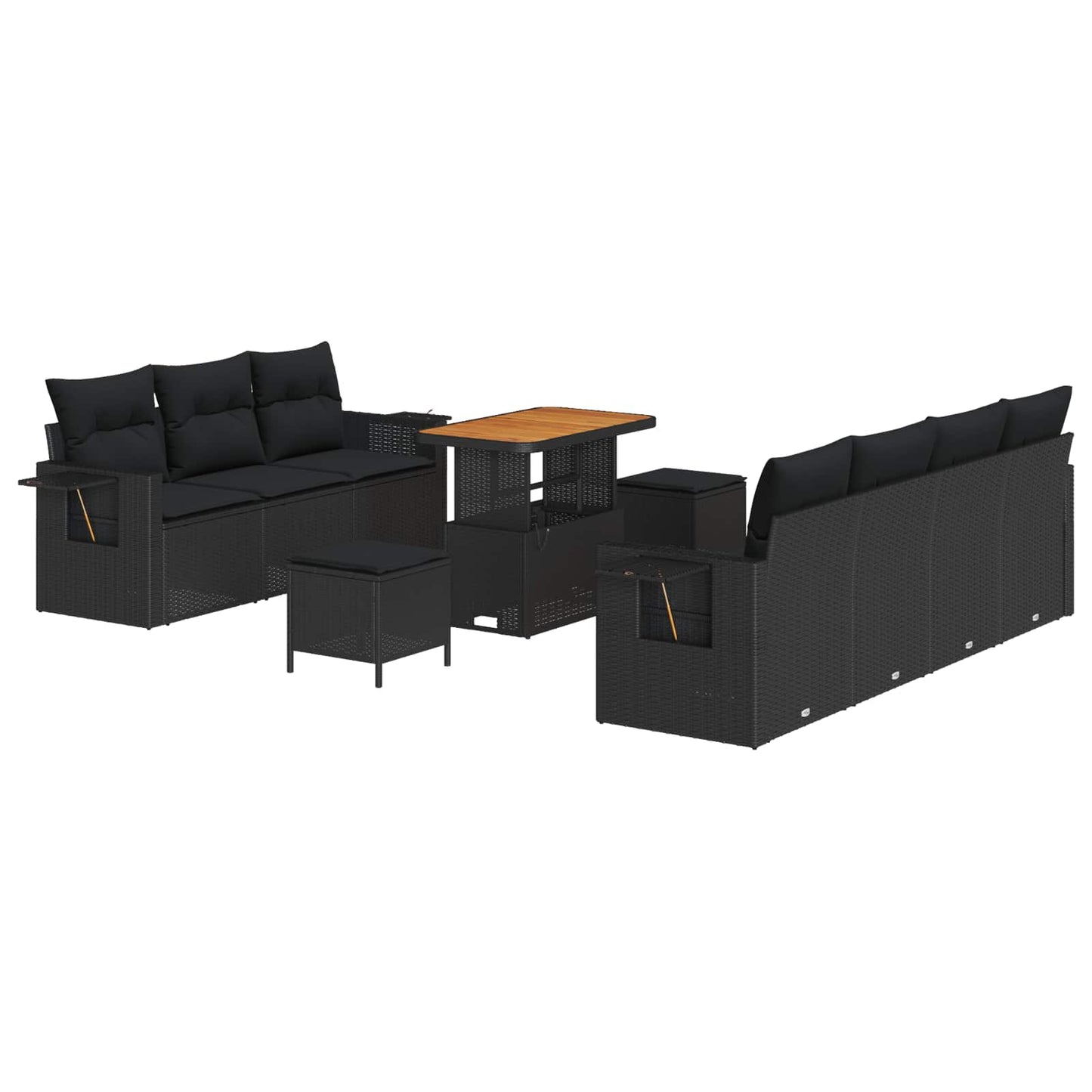 Havesofa Sæt 10 stk. 7-Antal sæder Sort polyrattan