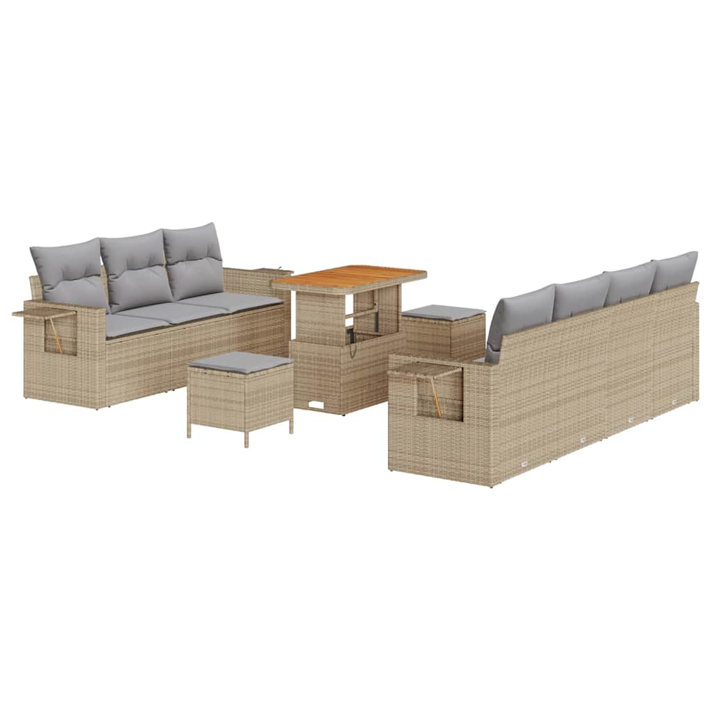 Havesofa Sæt 10 stk. 7-Antal sæder Beige og lys grå polyrattan