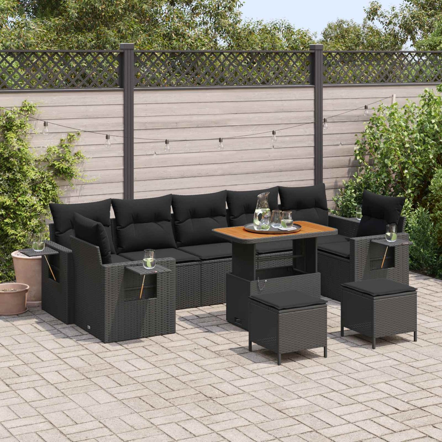 Havesofa Sæt Sort polyrattan