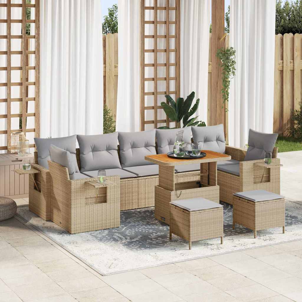 Havesofa Sæt 10 stk. 9-Antal sæder Beige og lys grå polyrattan