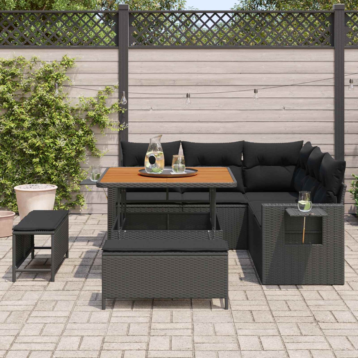 Havesofa Sæt 9 stk. 8-Antal sæder Sort polyrattan