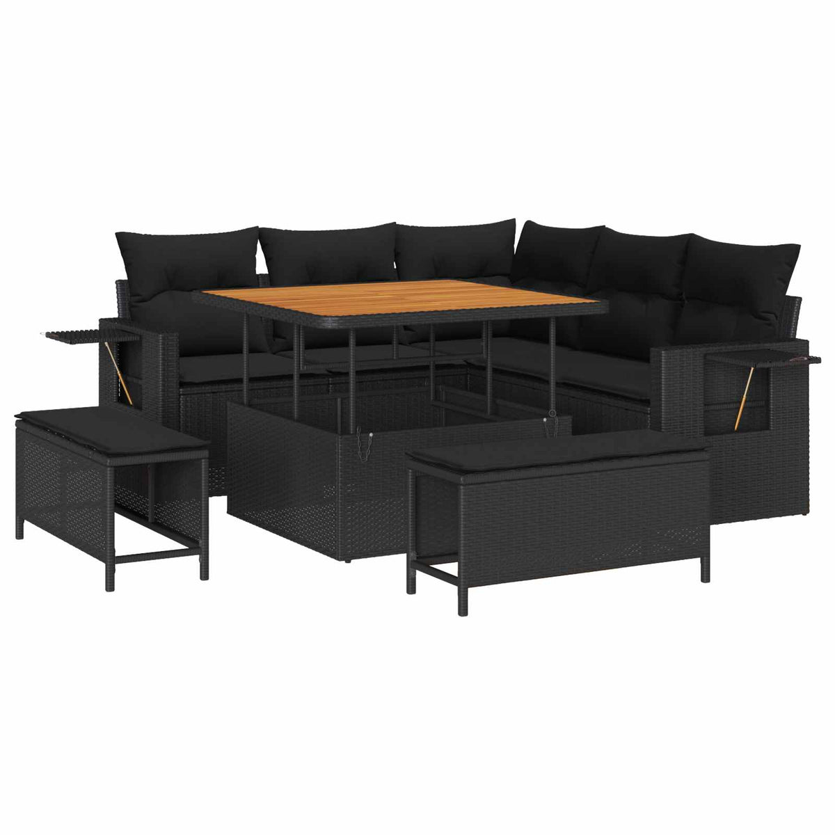 Havesofa Sæt 9 stk. 8-Antal sæder Sort polyrattan