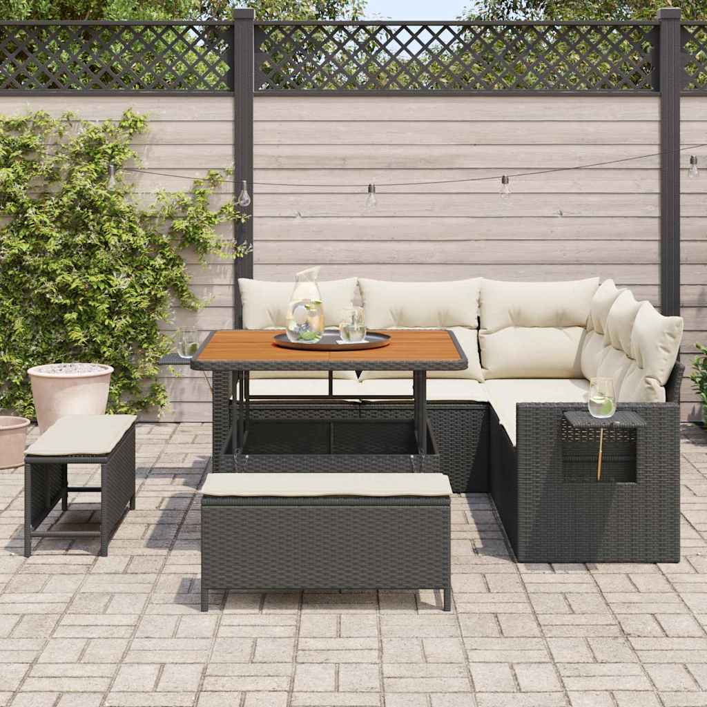 Havesofa Sæt 9 stk. 8-Antal sæder Sort og Cream polyrattan