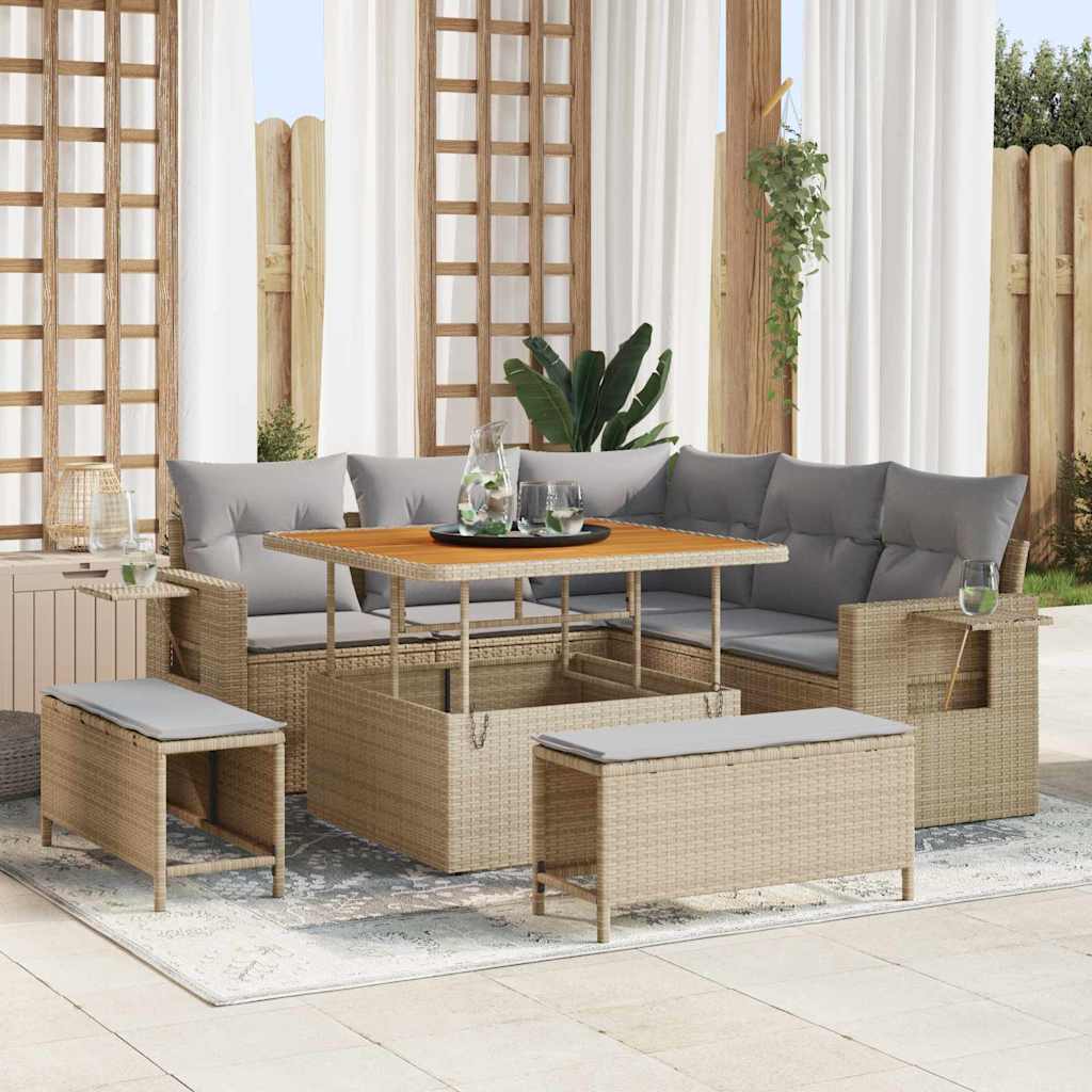 Havesofa Sæt 9 stk. 8-Antal sæder Beige og lys grå polyrattan