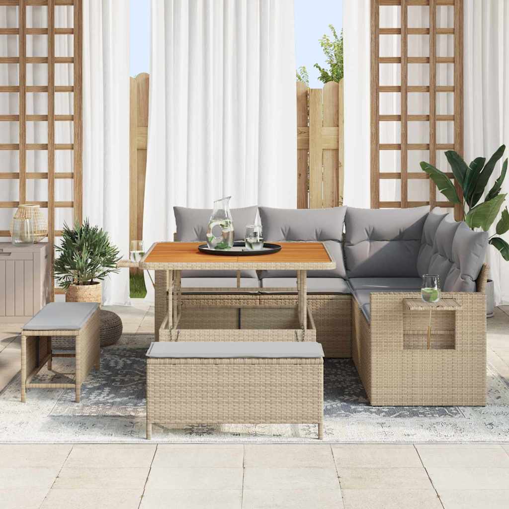 Havesofa Sæt 9 stk. 8-Antal sæder Beige og lys grå polyrattan