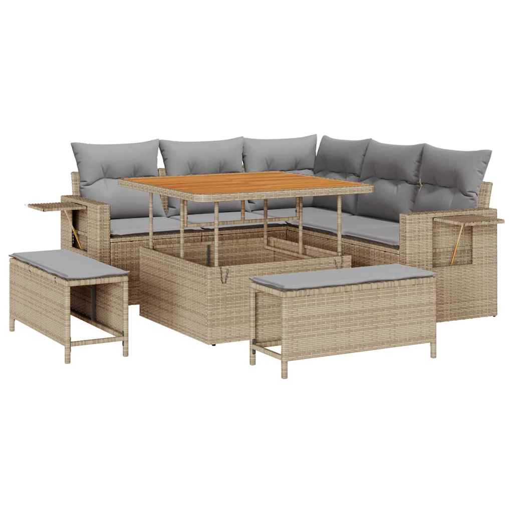 Havesofa Sæt 9 stk. 8-Antal sæder Beige og lys grå polyrattan