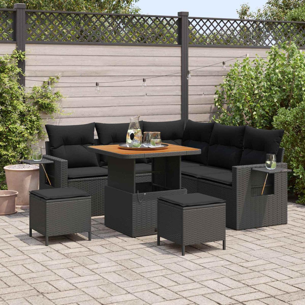 Havesofa Sæt 9 stk. 6-Antal sæder Sort polyrattan