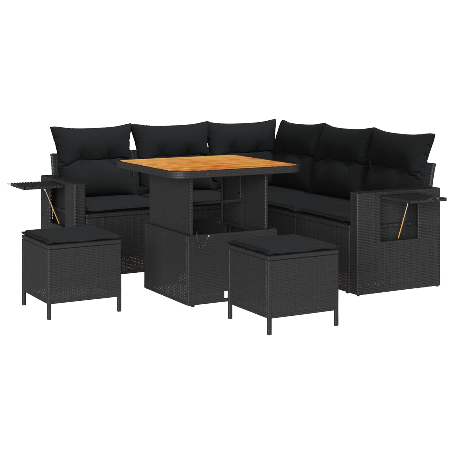 Havesofa Sæt 9 stk. 6-Antal sæder Sort polyrattan
