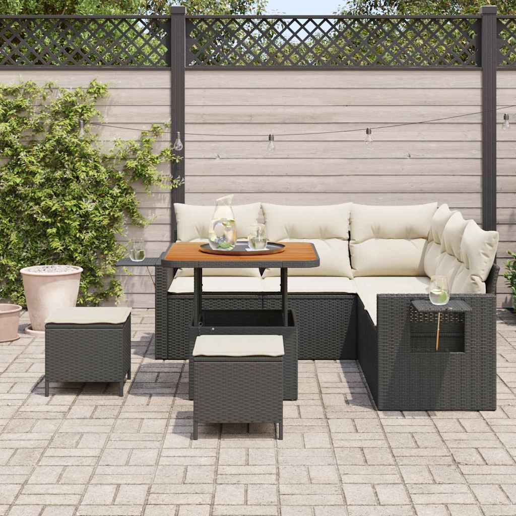 Havesofa Sæt 9 stk. 6-Antal sæder Sort og Cream polyrattan