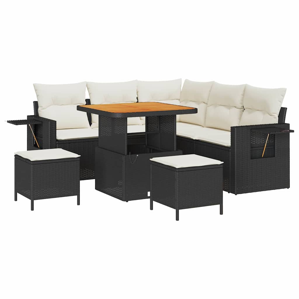 Havesofa Sæt 9 stk. 6-Antal sæder Sort og Cream polyrattan