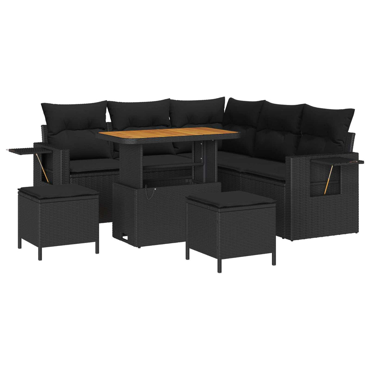 Havesofa Sæt 9 stk. 6-Antal sæder Sort polyrattan