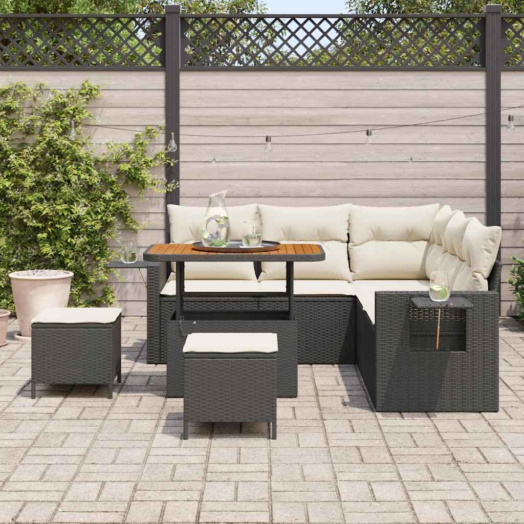 Havesofa Sæt 9 stk. 6-Antal sæder Sort og Cream polyrattan